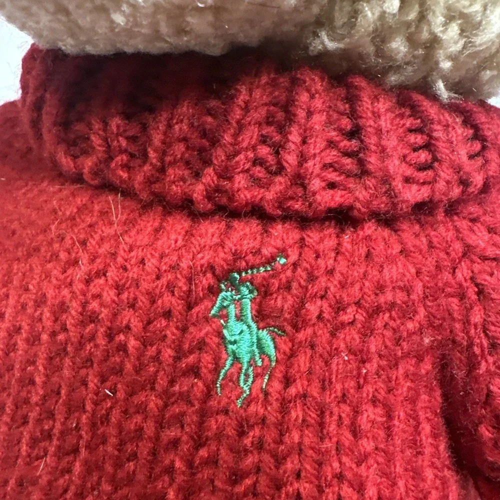 Vintage Polo Ralph Lauren Teddy Bear Brown Plush 2006 Red Green Knit Sweater
